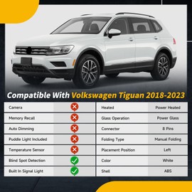 Left Driver Side Mirror Rear Door View Mirror Compatible with Volkswagen Tiguan 2018-2023,w/Heated/Blind Spot Indicator/Manual Folding/Power Adjustment/Signal Light/HD Glass(8Pins,White)
