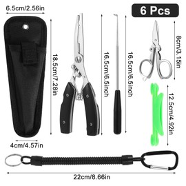 MOSTFUN 6 Pcs Portable Fishing Pliers Snips Set with Winding Line Organizer, Foldable Fishing Scissors, Disgorge, Multifunctional Fishing Pliers for Removing Hooks, Split Ring, Fishing Gift for Men