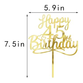 Sleyberoy - Decoración acrílica para tartas de feliz cumpleaños 45 - Hello 45, Cheers to 45 años, 45 aniversario/fiesta de cumpleaños, niños y niñas, hombres y mujeres, decoración de pasteles seleccionados (45)