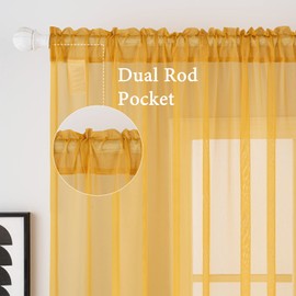 MIULEE 2 Panels Solid Color Gold Sheer Fall Window Curtains Elegant Window Voile Panels/Drapes/Treatment for Bedroom Living Room (54X108 Inches Gold)