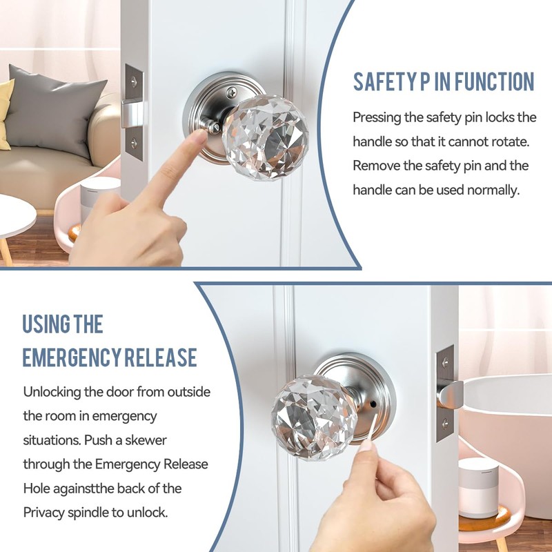 Bwintech Crystal Door Handle with Lock and Keys 1 Set,