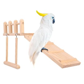 Wooden Bird Swing with Climbing Ladder, Sturdy Parakeet Cage Accessory, Playing Gyms Exercise Stands for Green Cheeks Lovebird Chinchilla Budgie