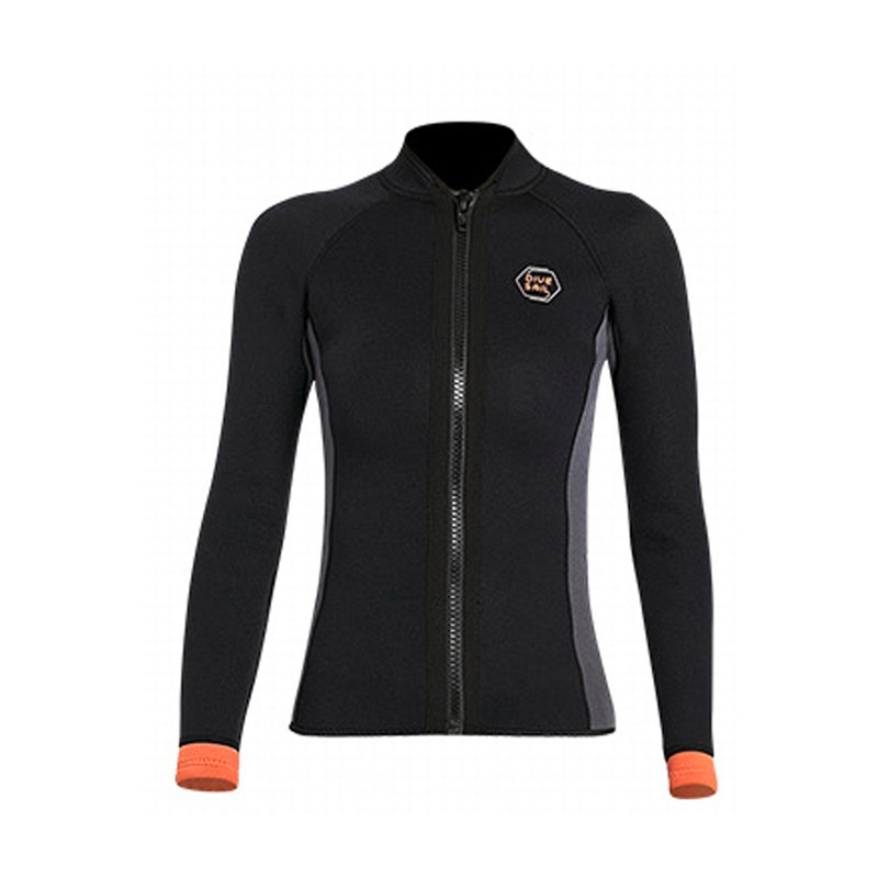Women 3mm Neoprene Long Sleeve Wetsuit Top Warm Front Zipper