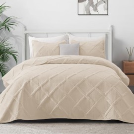 Exclusivo Mezcla Quilt Set Twin Size, 2 Pieces Brich Beige Twin Quilt Bedding Set, Lightweight Quilts Soft Bedspreads Modern Striped Coverlets for All Seasons