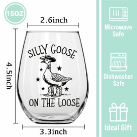 Silly Goose on The Loose Wine Glass, Funny Western Gift for Best Friend Bestie Student Teacher, Birthday Graduation Christmas Wine Gifts for Farm Girls, Cute Goose Mother’s Day Gifts for Mom 15OZ