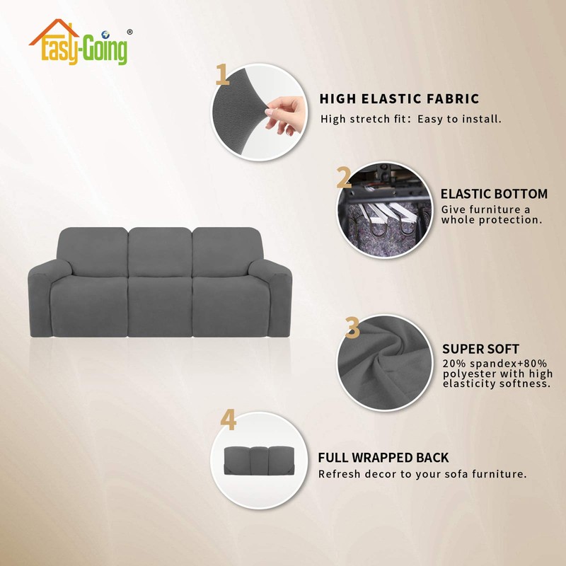 Easy-Going 8 Pieces Microfiber Stretch Sectional Recliner Sofa Slipcover Soft