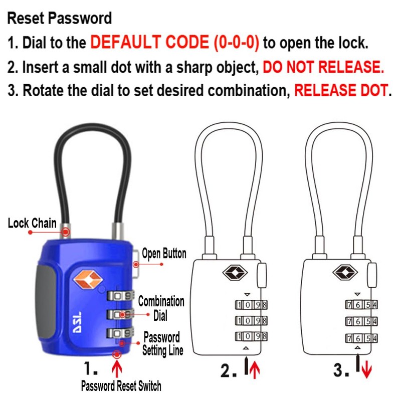 TSA Approved Luggage Lock, DSL Pack of 2 Travel Combination