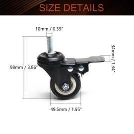 MroMax 4Pcs Casters Wheels 50mm Wheel Dia Top Flat Plate Rotatable M10 Swivel Casters w Brake for Small Machinery Trolleys Furniture and Rack J01525 Black