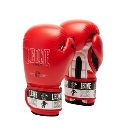 LEONE GN408J 1947 Boxing Gloves Unisex [ICONIC Jr] Synthetic Leather Outer PU Pad Velcro Closure (6oz) Red