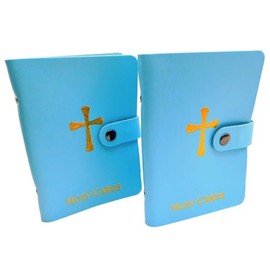 Holy Card Holder en azul claro con 20 mangas por folleto para tarjetas de oración de tamaño estándar, juego de 2