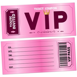 Birthday Tickets Invitations, Pink Movie VIP Party Invitations For Kids Girls Boys, 20 Fill In Invite Cards with Envelopes, Birthday Party Celebration Supplies & Decorations -mp14