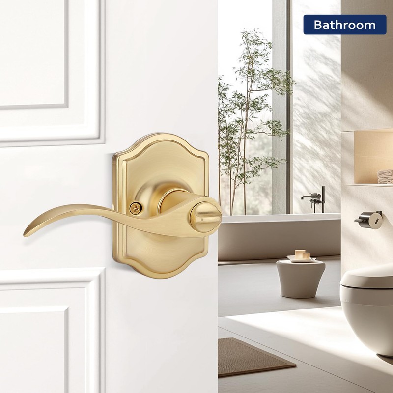 Bonpoly 4 Pack Brass Door Knobs, Interior Privacy Door Knob