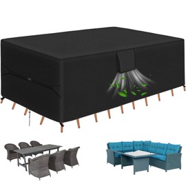 RICHIE Patio Furniture Covers - 600D Heavy Duty Waterproof Rectangle Table Cover, Lawn Furniture Set Covers for Outside Dining Table and Chairs Seating 90"L x 62"W x 28"H