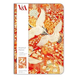 Perpetual Planner Diary - 148 x 210mm - Kimono Cranes Oriental Design - V&A Museum - Artistic Stationery - Undated Journal Diary