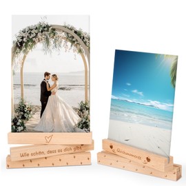 LONHCHI Pack of 5 Wooden Card Holders, Postcard Holder, Photo Holder with Text and Graphics, Wooden Photo Holder for Photo Stand, 15 x 2 x 2 cm