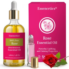 Essencetics Rose Essential Oil Blend - 4 Oz Glass Bottle with Dropper & Roll-On - 100% Pure & Organic - Infused with Natural Olive & Sunflower Oils - Perfect for Diffuser, Skin, Soap & Candle Making