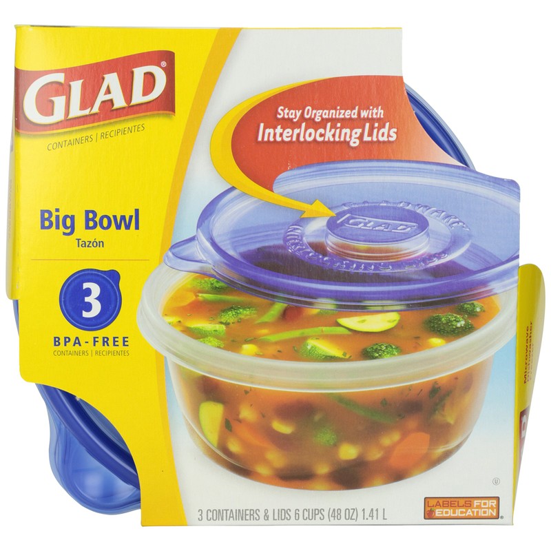 Glad Ware Big Bowl Containers with Lids, Round Size, 3