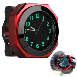 Luminous Motorcycle Handlebar Watch Waterproof Motorbike Handlebar Quartz Clock for 22-28mm Handlebars, 3.3cm Diameter (Red)