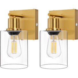 Wall Lights Set of 2, Battery Operated Wall Sconces, Modern Brushed Brass Dimmable Wireless Rechargeable Wall Mounted Lamp for Bedroom, Vanity Light Fixture for Living Room Bathroom, Bulbs Included