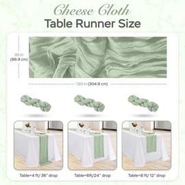 MONKRO Cheesecloth Table Runner 35x120 Inch 10ft Boho Rustic Gauze Cloth Decoration Cheese Cloths Runners for Wedding Baby Shower Birthday Party Tables Home Decor Centerpiece (Sage Green, 6 Pack)