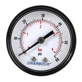 Uharbour Pool Pressure Gauge, Pool Filter Pressure Gauge, 1/4"NPT Back Mount Swimming Pool Filter Pressure Gauge Range from 0 to 60psi/kpa