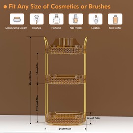 Awenia Rotating Makeup Organizer 360, Stackable Adjustable Large Capacity Cosmetic Storage Unit,Dresser Bathroom Kitchen Countertop Organizer with Metal Handle, Plus Size (Honorable Gold, 3 Tier)