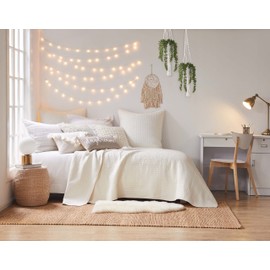 Levtex Home - Cross Stitch Cream Quilt Set - Twin/Twin XL Quilt + One Standard Pillow Sham - Cross Stitched Pattern - Quilt Size (68x86in.) and Pillow Sham Size (26x20in.) - Reversible - Cotton Fabric