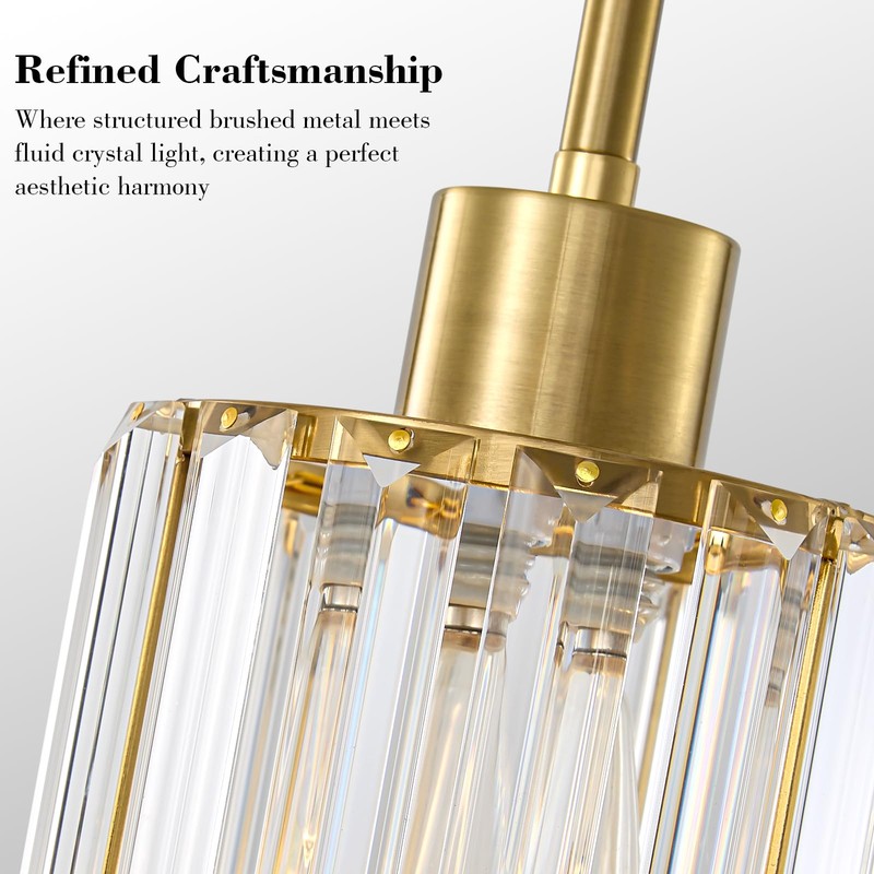HONIEGG 5.1" Mini Modern Gold Crystal Kitchen Island Pendant Lights