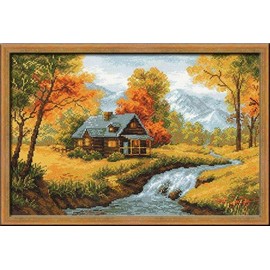 Riolis Stickpackung Cottage im Wald 1079, gezählter Kreuzstich, Autumn View (14 Count)