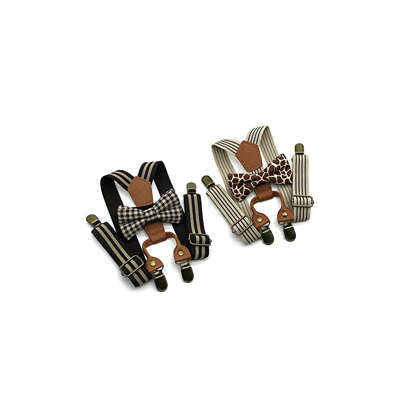 Anshili 2stk Kinder Hosenträger mit Fliege 4 Clips Y-Form -