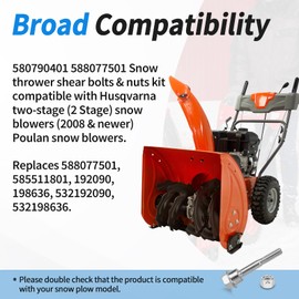 588077502 Snowblower Shear Pins Bolts - for Husqvarna Snow Blower Replacement Parts, Snow Blower Shear Bolts Kit Compatible with Husqvarna Two Stage Snow Blowers 570XP, 575XP, 580790401 (Pack of 8)