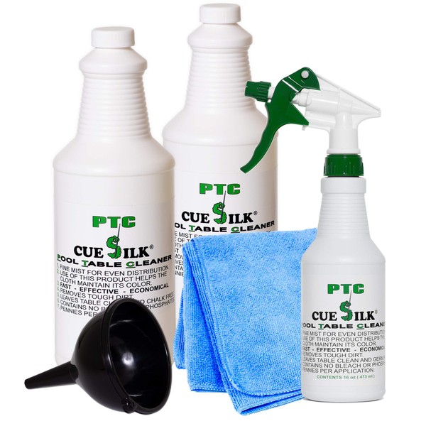Cue Silk PTC Pool Table Cleaner 64 oz Bundle with Microfiber Cloth