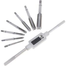 KEWAYO 8pcs Metric Thread Tap Set, Tap Machine Hand Screw Thread Taps Set with M3-M12 Taps and Adjustable Wrench 1/16"-1/2", for Woodworking and Machinery Repair