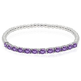 B. BRILLIANT Sterling Silver Genuine, Created or Simulated Oval Gemstone Beaded Stretch Tennis Style Stackable Bracelet, 10 inch, Sterling Silver, Amethyst