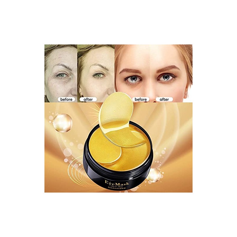 Parches Ojos 24k Oro, 60 Pcs, Colágeno, Contorno de Ojos