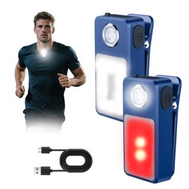 Xerteam 2 Pack Clip On Torch, LED Running Light with 3 Modes, USB Rechargeable Night Running Chest Light Hands Free, IPX7 Waterproof EDC Flashlight for Runners Dog Walking Hiking Joggers（Blue）