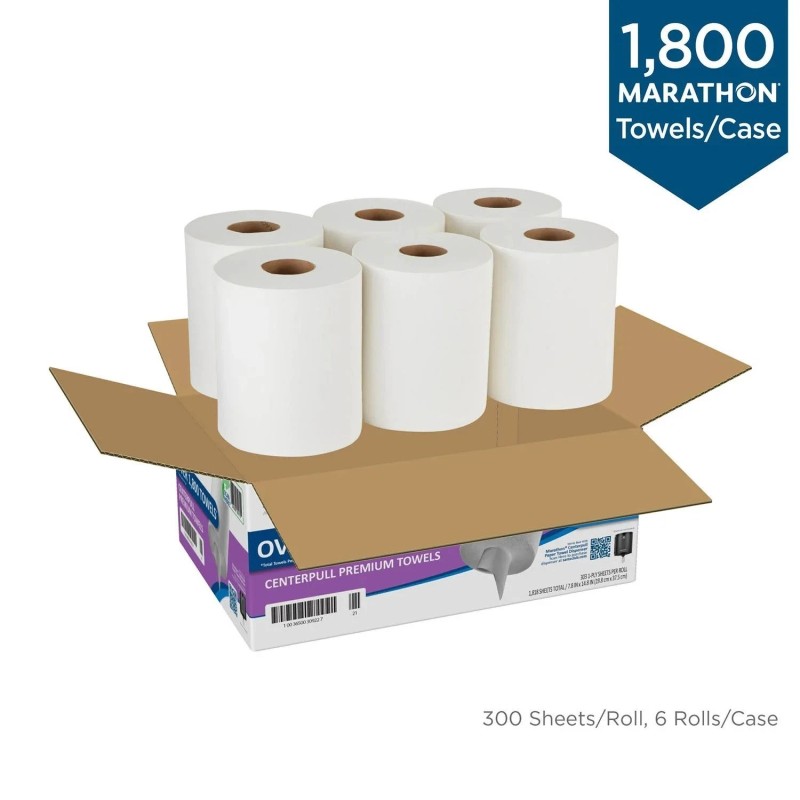 Marathon Centerpull Premium White 1-Ply Paper Towels 6 Rolls, 300