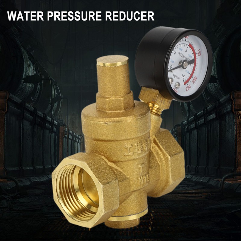 DN25 Brass Adjustable Water Pressure Reducing Regulator Reducer Gauge Meter