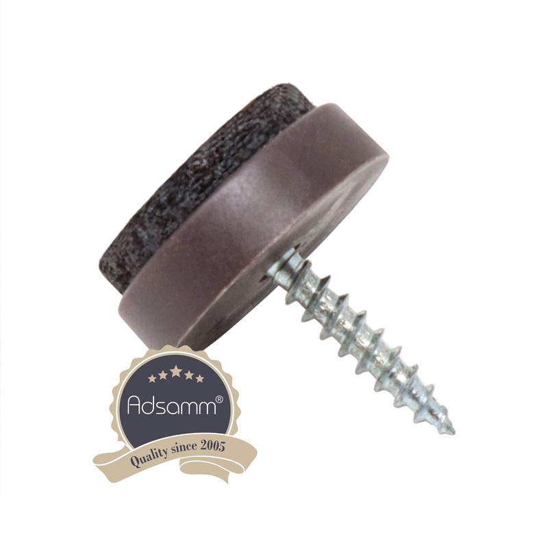 Adsamm Felt Furniture Sliders with Screws, Round, Brown - 16
