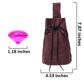 ECO-FUSED Drawstring Belt Pouch with 20x Plastic Gems - Renaissance Purse Coin Bag Pirate Gemstones - Accessories Jewelry Pouch, LARP Waist Bag Cosplay Costume - Decorative Party Display Stones Brown