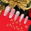 Christmas Press on Nails Coffin Long Length, 24Pcs Nude Artificial