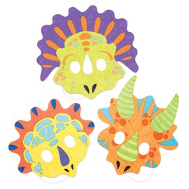 Baker Ross Dinosaur Colouring Masks (Pack of 8) - Masks with Different Dinosaurs for Kids to Design and Dress Up, White