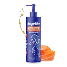 Dogelthy Pure Salmon Oil 450 ml. Aceite de Salmon Omega 3 para Perros con 300 MG de EPA  DHA por Dosis. Suplemento de Aceite de Pescado para Perro....
