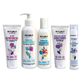 XO Curls 5 Pcs Curl Therapy Range 12 Fl Oz | Pre-Wash Oil, Shampoo, Conditioner, Leave-In Conditioner & Definition Gel | Frizz-Free | Soft Natural Curls | Argan Oil | Unisex Adult