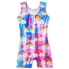 Girls Gymnastics Leotards Size 5-6 Years Old Cloud Rainbow Shiny One Piece Tumbling Outfits for Kids