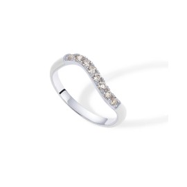 PAVOI Rhodium Plated Wavy Stackable Ring | Colored Enamel and Cubic Zirconia Rings | White Enamel Eternity Bands for Women | Size 9