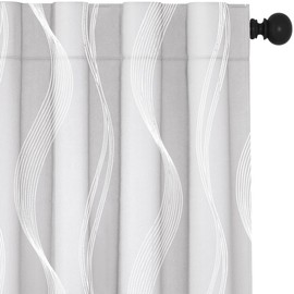 Deconovo Blackout Back Tab Silver Curved Wave Pattern Printed Curtains, Light Silver Grey, 52W x 90L