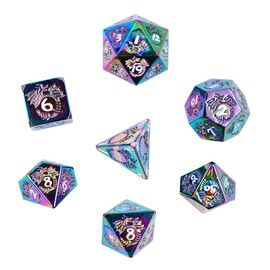 DollaTek Dragon Pattern DND Metal Dice Set Used for Dungeon and Dragon DND Dice Game (with Black Bag) - colorful