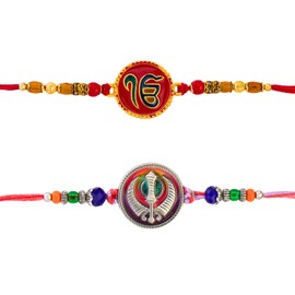 Set of 2 Rakhi for Brother with Greeting Card and Roli Chawal | Raksha Bandhan Ek Onkar Rakhi for Small Brother Sister Bhabhi | Punjabi Rakhi for Small Brother Sister