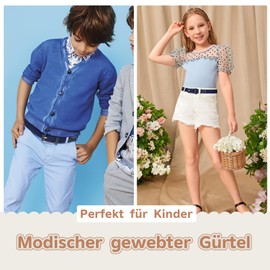 WHIPPY Children's belt, elastic unisex braided elastic stretch belt, woven belt for boys and girls, leather end tip with pin buckle, 3 cm wide, A-Black